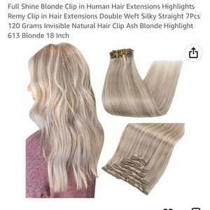 Blonde human hair clip in extensions 18inch